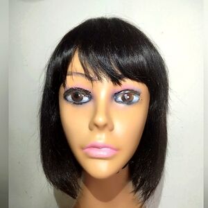 10" 1B Brazilian Human Hair Silky Straight 3x1 Lace Bob Machine Made Wig